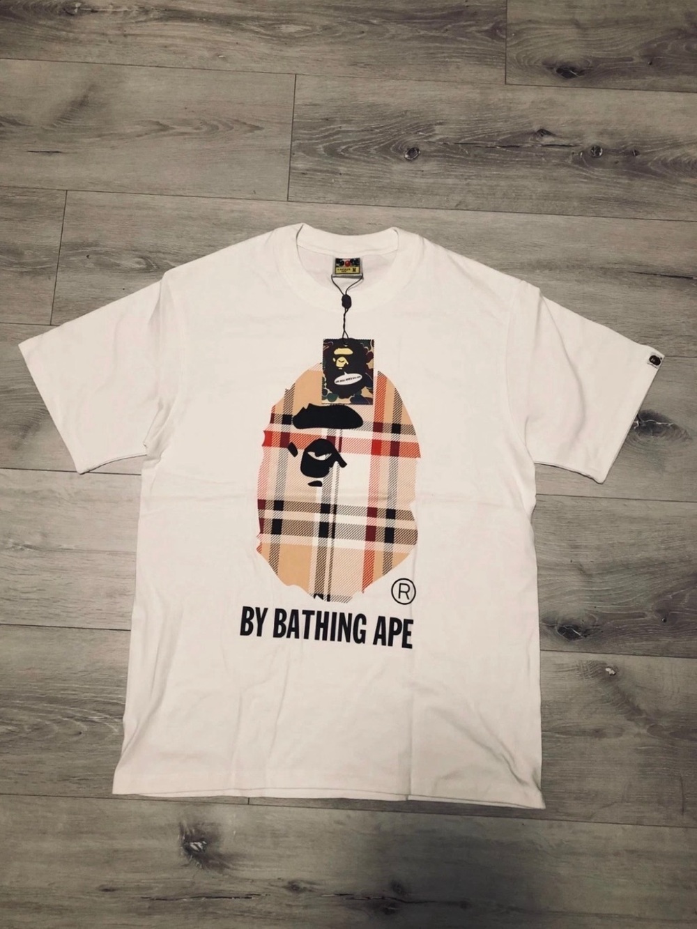 BAPE White Plaid Logo Graphic Tee - By Bathing Ape